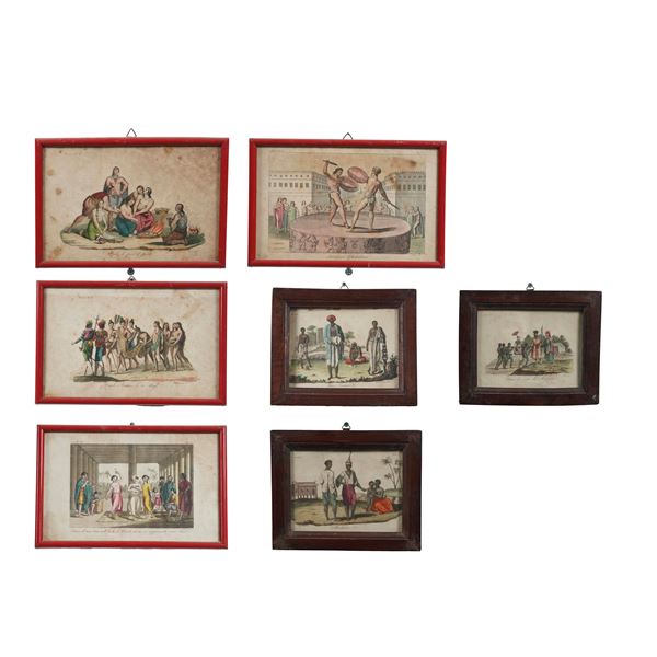 Lotto di sette stampe a colori