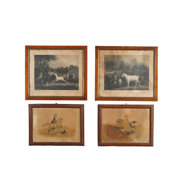 Due coppie di stampe a soggetto ippico