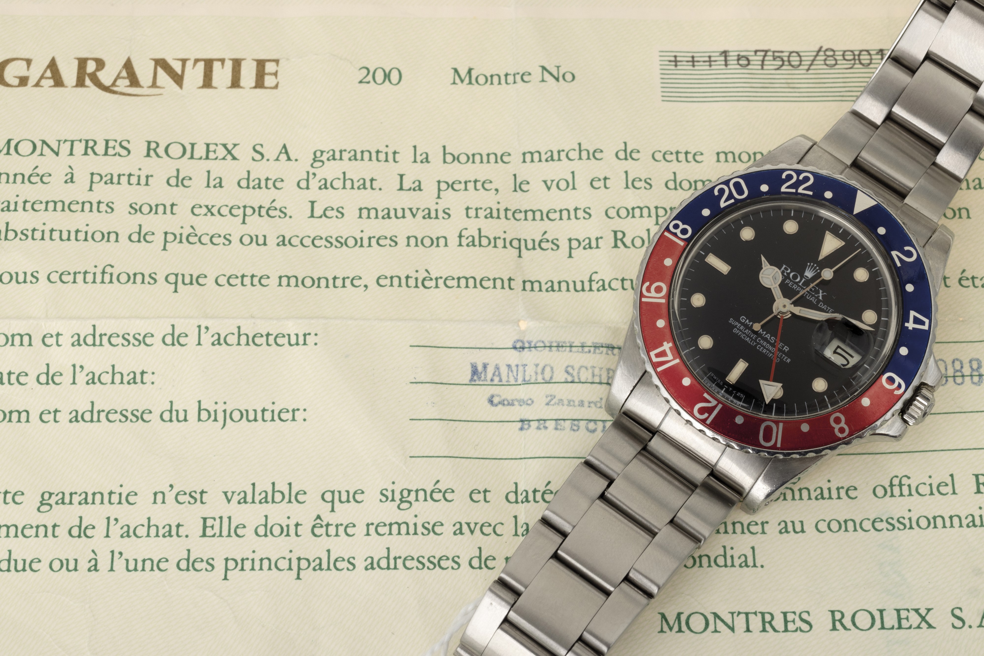 Rolex - Gmt Master Pepsi Ref 16750, Modello Transizionale Vetro Plastica Quadrante Bicchierini co...