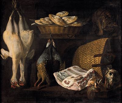 Interno di Dispensa con Gatto e Carni