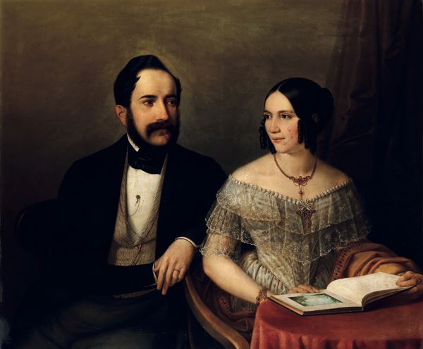 Anonimo del XIX secolo Ritratto di giovane coppia