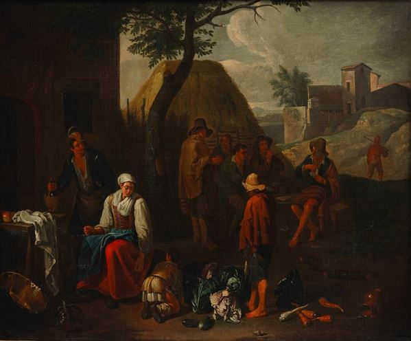 Scuola fiamminga del XVIII secolo Venditrice di verdura