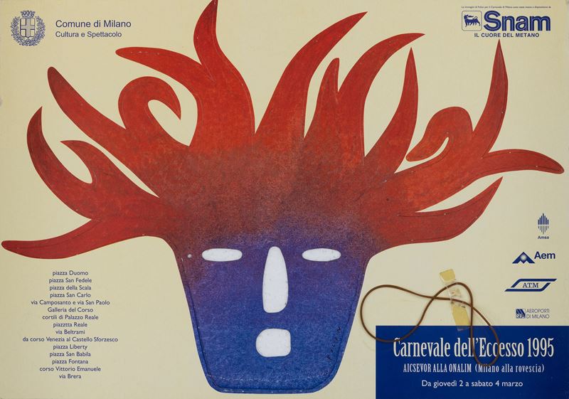 Jean-Michel Folon : Maschera Carnevale dell'Eccesso  - Auction POP Culture and Vintage Posters - Cambi Casa d'Aste
