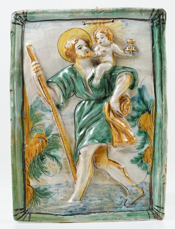 Targa devozionale con San Cristoforo. Probabilmente Emilia Romagna, XIX secolo.