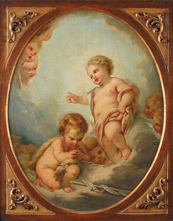 Scuola francese del XVIII secolo Gesù Bambino benedice San Giovannino