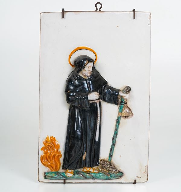 Targa con Sant'Antonio. Doccia, Manifattura Ginori, XIX secolo.
