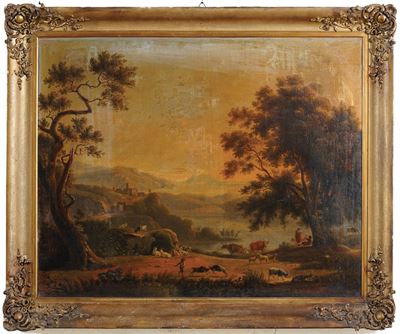 Pittore del XIX Secolo Paesaggio con Figure e Armenti