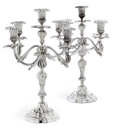 Coppia di Candelabri. Argenteria Fiorentina del XX Secolo, Argentiere Pampaloni