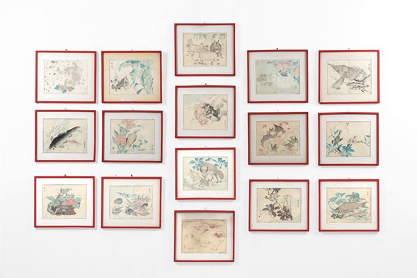 Gruppo di sedici stampe. Cina XIX-XX secolo