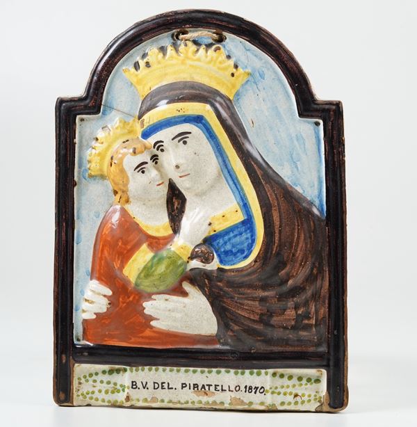 Targa devozionale con Beata Vergine del Piratello. Italia centrale, datata 1870.
