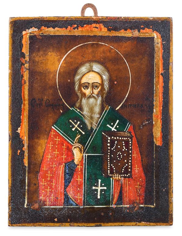 Icona a tempera su tavola raffigurante Santo. Russia XIX-XX secolo