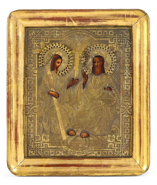 Icona con riza in metallo dorato. XIX-XX secolo