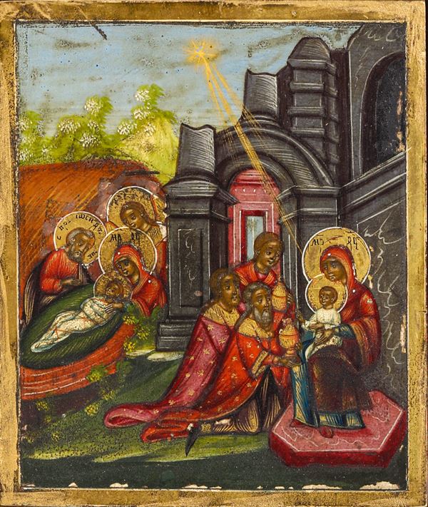 Icona ad olio su tavola 2Natività". XIX-XX secolo