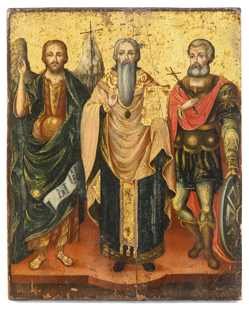 San Giovanni Evangelista, San Giovanni Battista e San Longino. Russia XIX secolo  - Auction Collectors' Silvers | 18th-19th century - I - Cambi Casa d'Aste