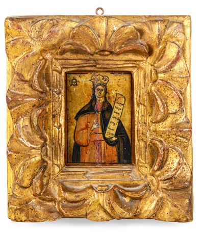 Santa Caterina. Icona a Tempera su Tavola. Area Balcanica XIX Secolo