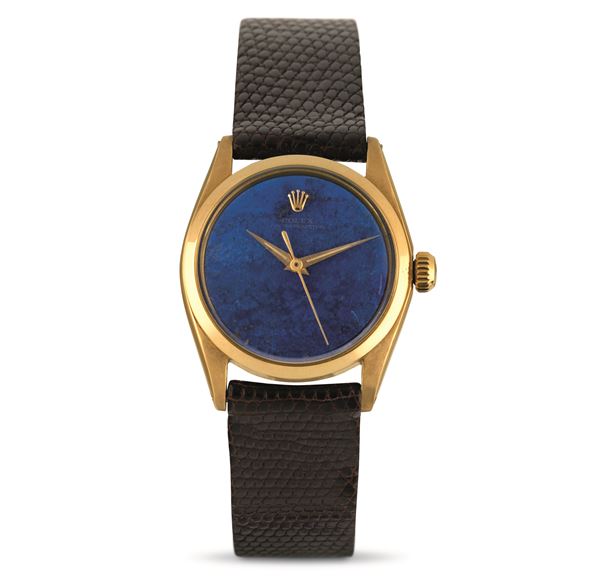 Rolex - Rare Oyster Perpetual ref 6548 with Lapis lazuli stone dial 18k yellow gold case, automatic movement