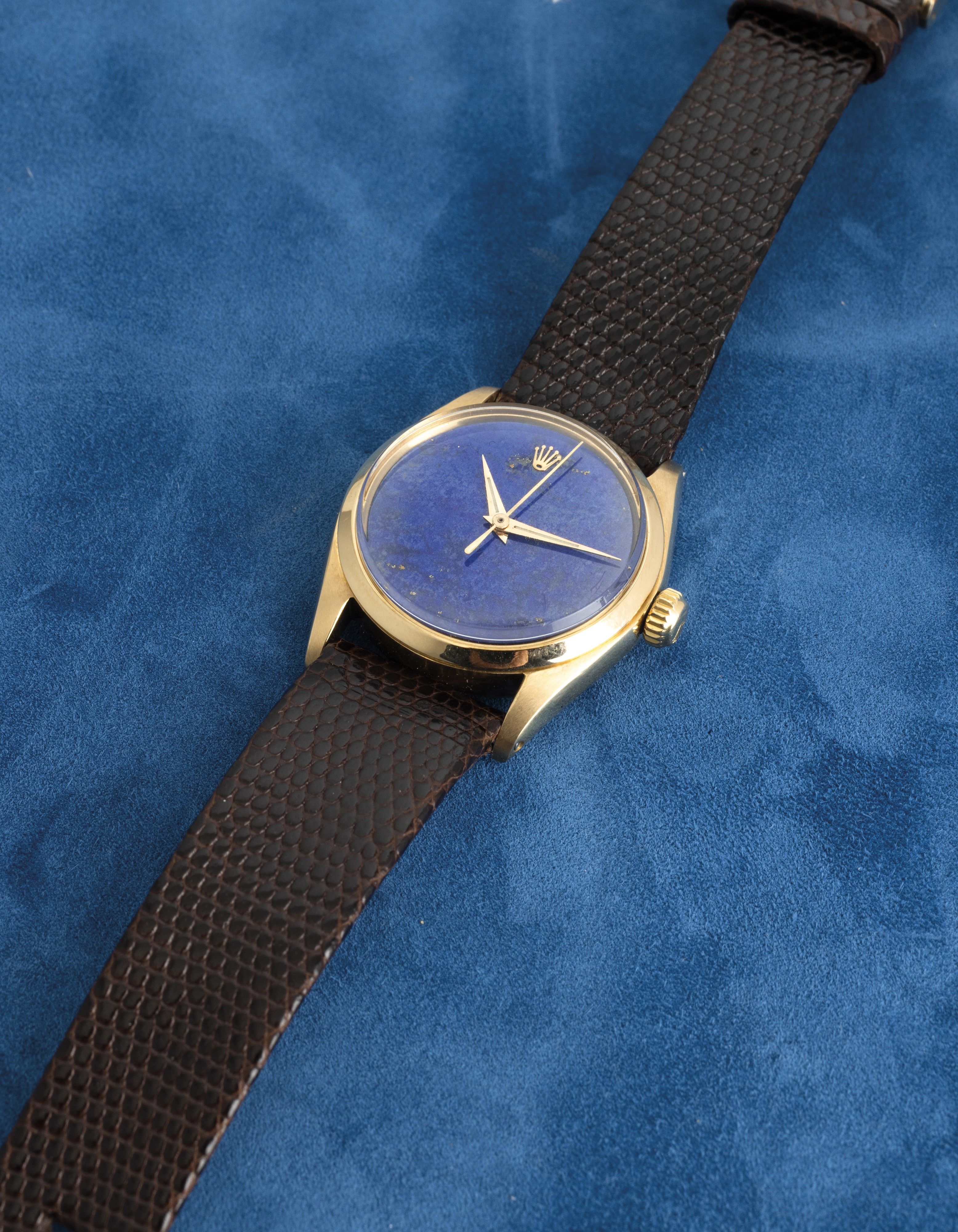 Rolex - Raro Oyster Perpetual Ref 6548 con Quadrante in Pietra Lapislazuli Cassa in Oro Giallo 18...
