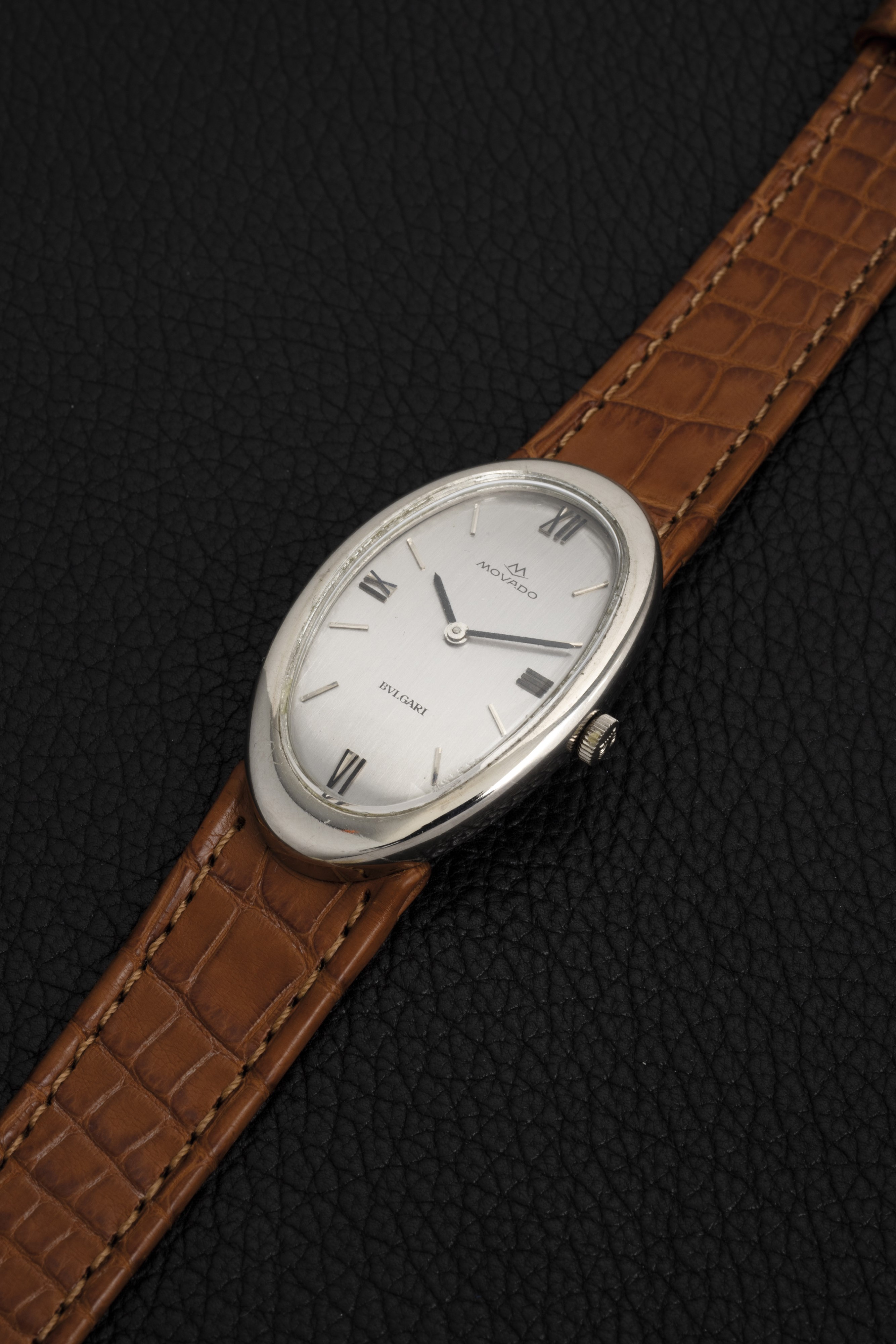 Movado - Ovale Allongèe in Oro Bianco 18k con Personalizzazione di "bvlgari" sul Quadrante
