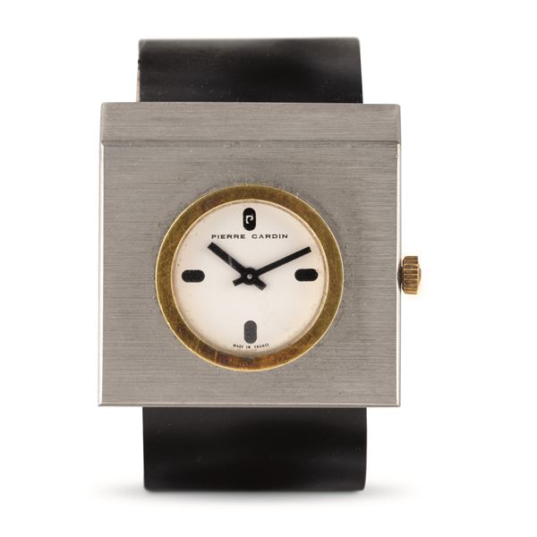 Pierre Cardin - Particular steel design watch with manual winding, white dial and golden bezel