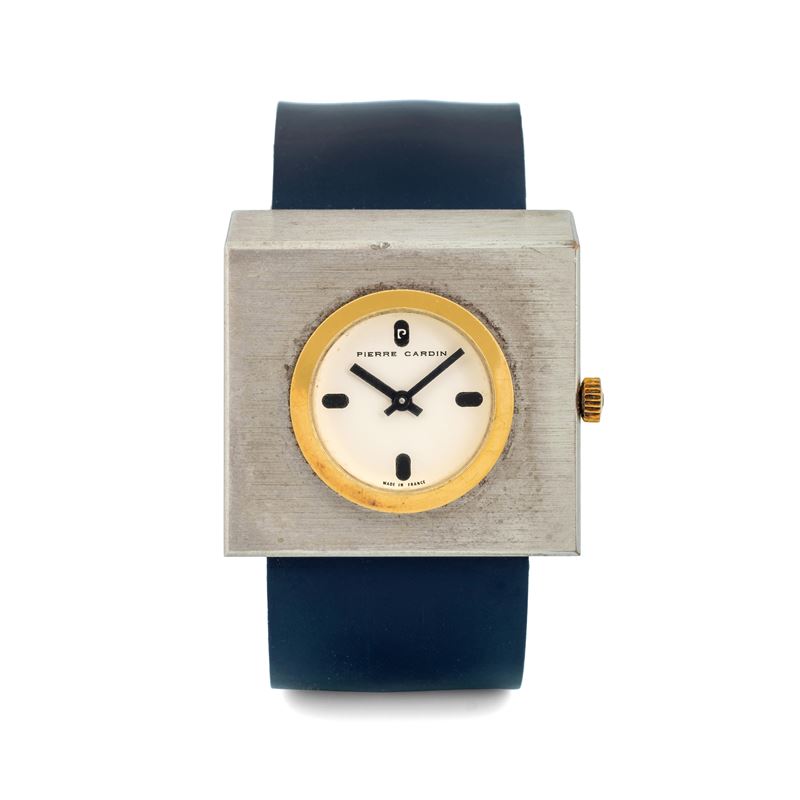 Pierre Cardin : Particular design watch in steel with manual winding, silver-plated dial and gold-plated bezel  - Auction Watches - Cambi Casa d'Aste