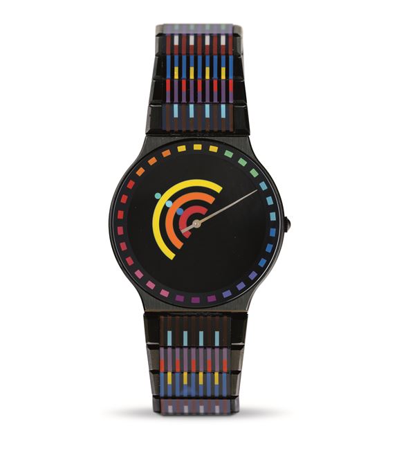 MOVADO - Rainbow limited edition made in collaboration with artist Yaacov Agam, polished ceramic case and bracelet