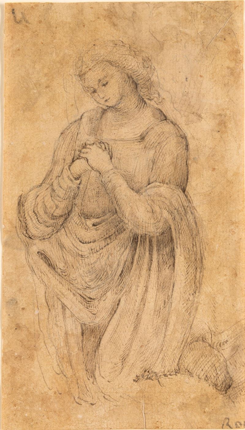 Piero di Cosimo : Vergine orante  - penna e inchiostro bruno su carta - Asta Disegni Antichi - I - Cambi Casa d'Aste
