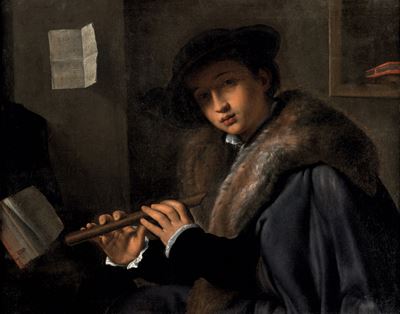 Ritratto di giovane flautista, olio su tela