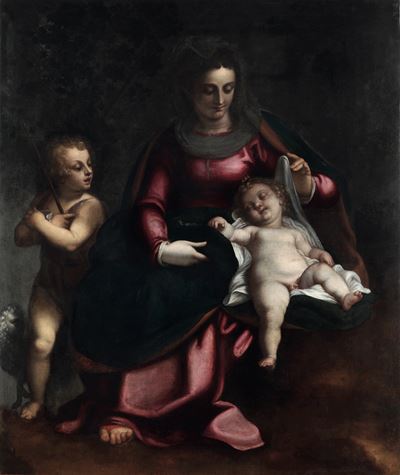 Madonna con Bambino e San Giovannino, olio su tela