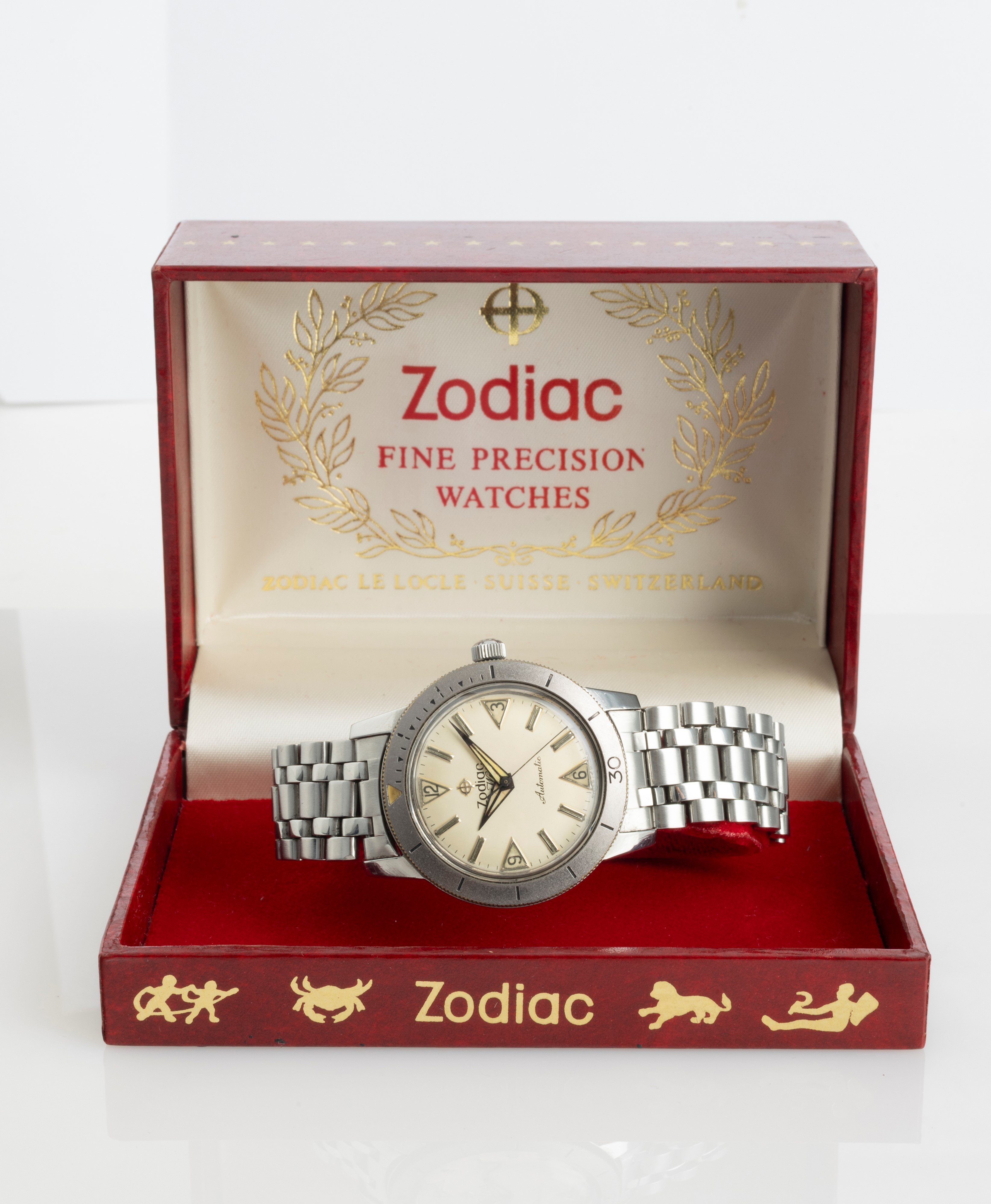 Zodiac - Raro Sea Wolf Albino Senza Data Automatico in Acciaio con Ghiera Girevole e Bracciale Or...
