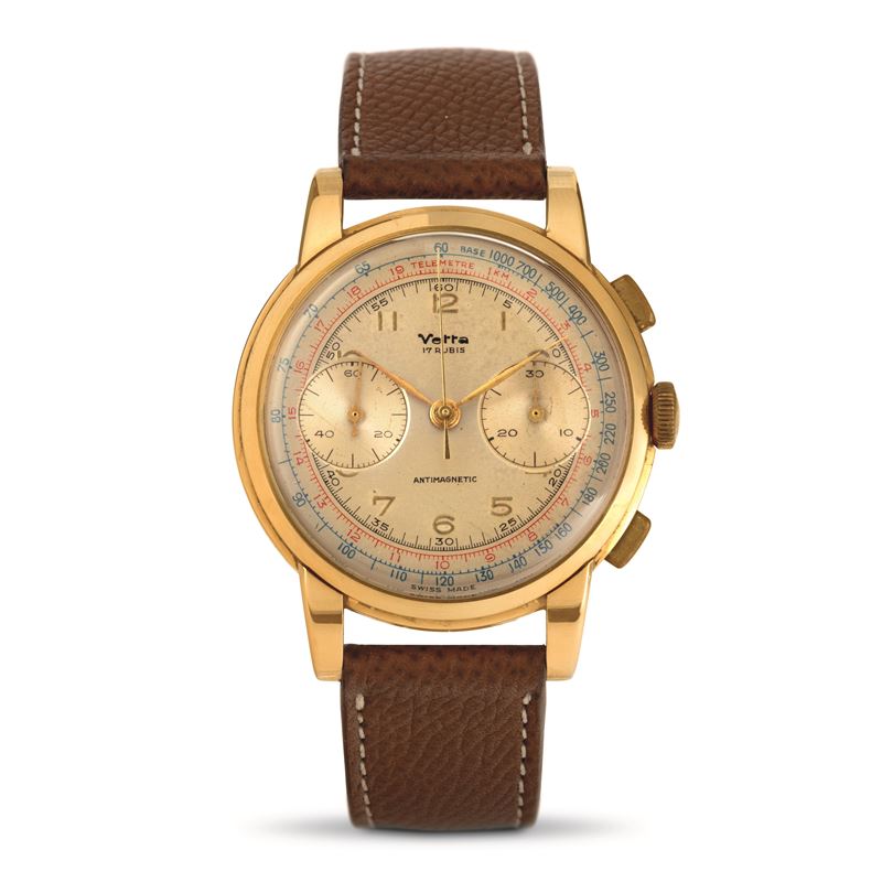 Wyler Vetta : Rare Oversize chrono antimagnetic two counters 18k rose gold manual winding multiscale dial  - Auction Watches - Cambi Casa d'Aste