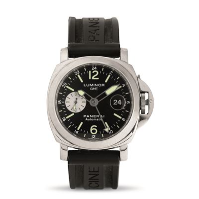 Luminor Gmt Ref 6554 in Acciaio,quadrante Nero, Carica Automatica con Cinturino in Gomma