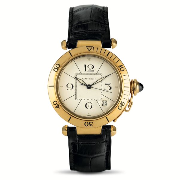 Cartier - Pasha ref 1020 large size in 18k yellow gold, automatic winding with date window, complete with box and guarantee