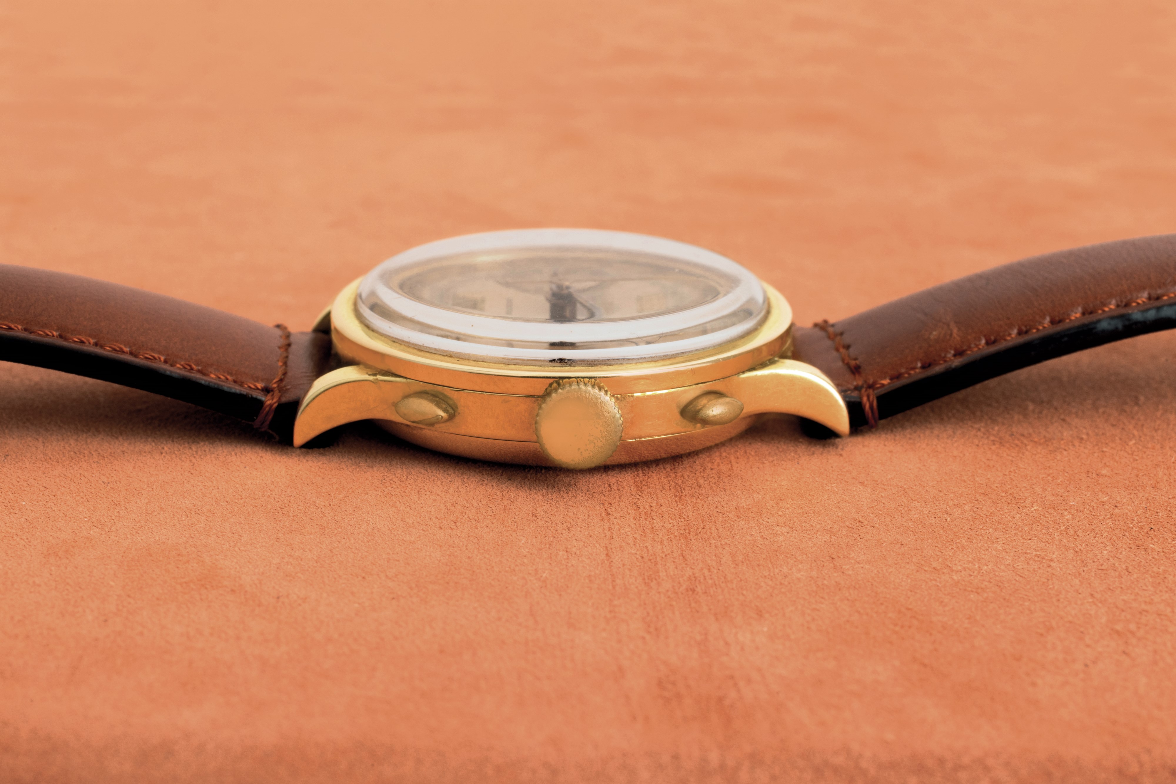 Rolex - Raro Cronografo Antimagnetico Ref 2508 Prima Serie in Oro Rosa Quadrante Rosa, Due Contat...