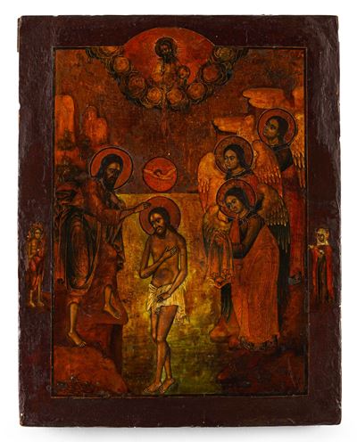 Icona Raffigurante Battesimo di Cristo. Russia XVIII-XIX Secolo