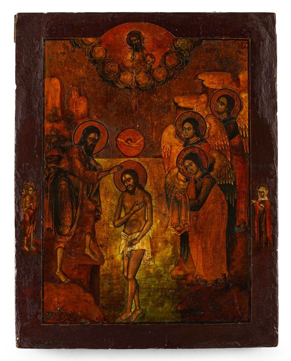 Icona raffigurante Battesimo di Cristo. Russia XVIII-XIX secolo
