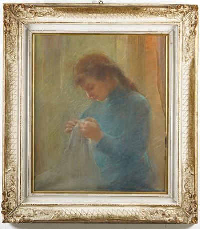 Artista Non Identificato Ragazza che Cuce