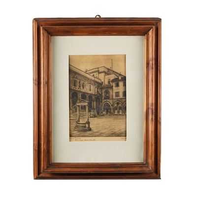 Litografia Raffigurante Piazza Mercanti a Milano