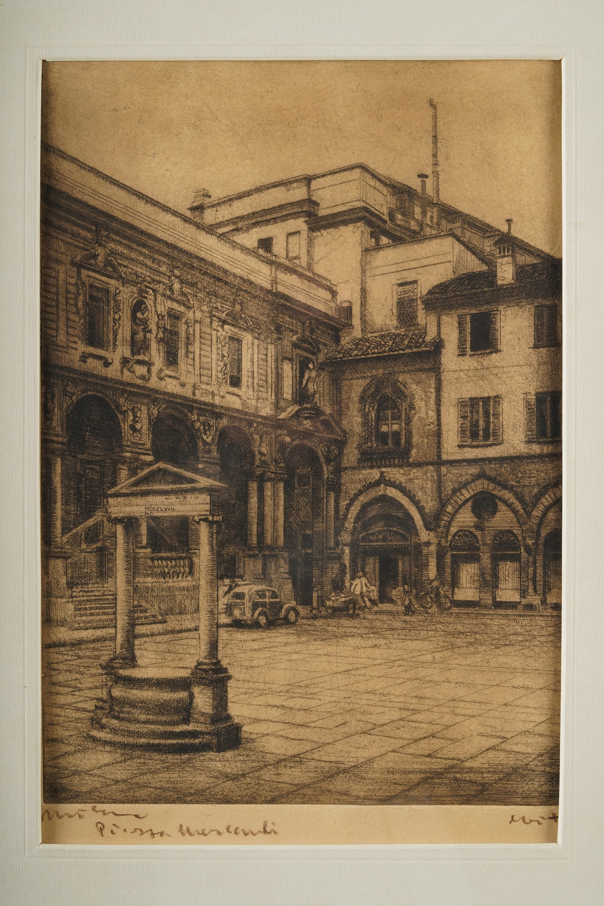 Litografia Raffigurante Piazza Mercanti a Milano