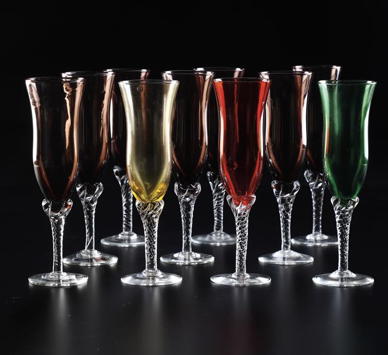 Dieci flûtes, XX secolo.  - Asta Arredi per la Tavola - Cambi Casa d'Aste