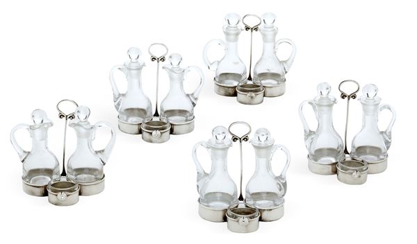 Cinque segnaposto a oliera. Argenteria fiorentina del XX secolo, argentiere Fabbrica argenteria fiorentina di Bartolini Bartolozzi & C.