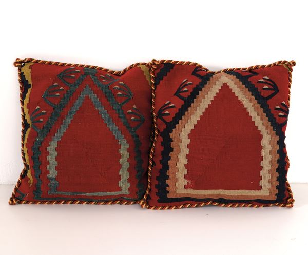 Lotto di due cuscini di Kilim, Anatolia inizio XX Secolo