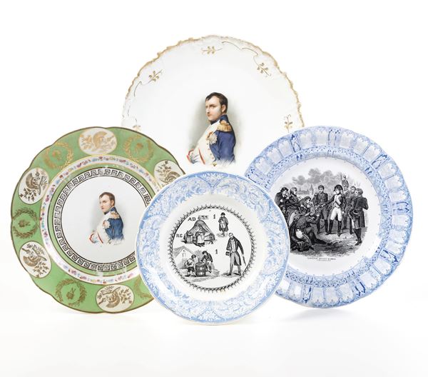 Quattro piatti.  Manifatture diverse, XIX e XX secolo.