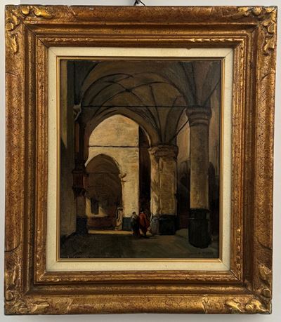 A. Pozzi Interno di Chiesa con Figure