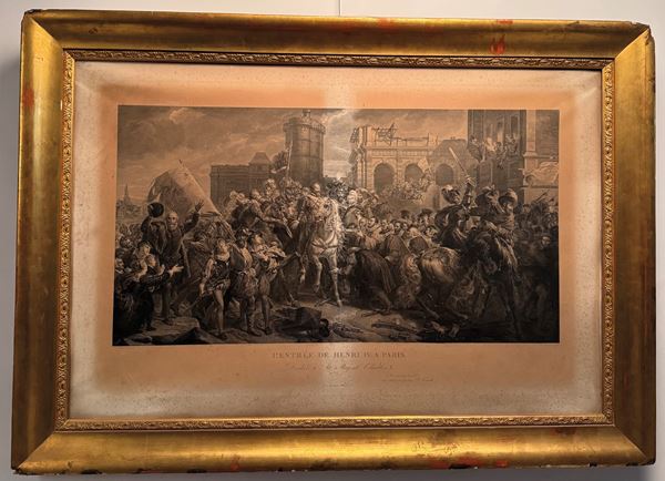 Acquaforte di P. Toschi, XIX secolo Raffigurante l'entrata di Enrico IV a Parigi