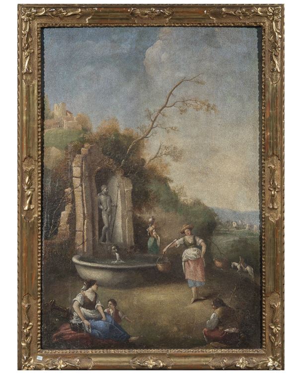 Anonimo del XVIII secolo Paesaggio con ruderi e pastori