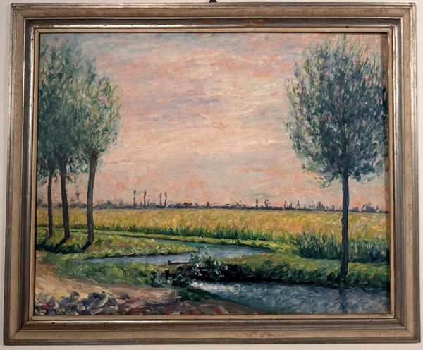 Archimede Bresciani da Gazoldo (Redondesco, San Fermo 1881 – Milano 1939) Paesaggio di pianura con al [..]