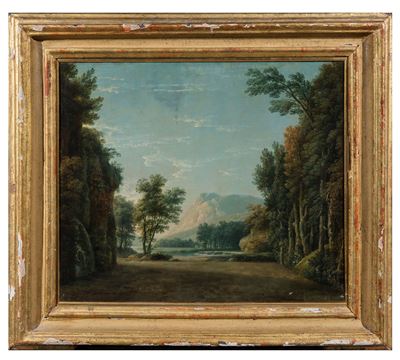 Anonimo degli Inizi del XIX Secolo Paesaggio Boschivo con Scorcio Montano