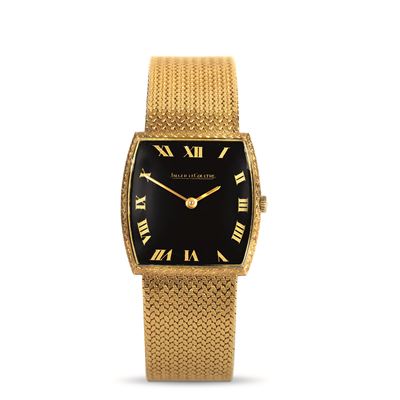 Tonneau Classique in Oro Giallo 18k Bracciale Integrato Quadrante Nero Lucido, Carica Manuale