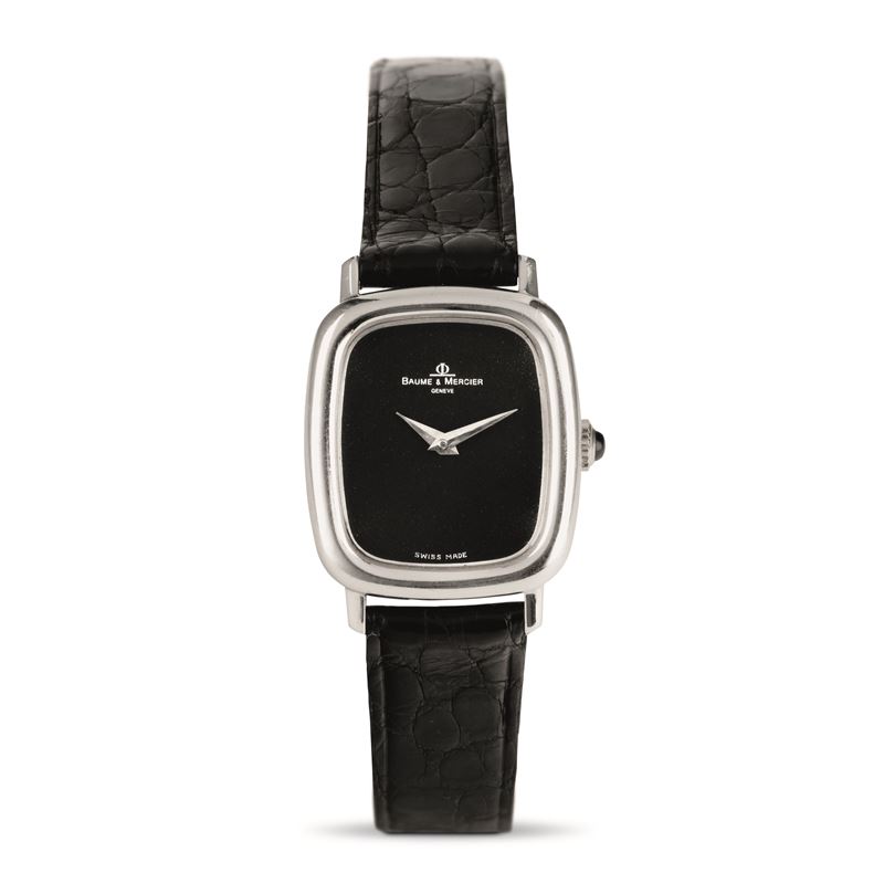 Baume &amp; Mercier : Elegante Ellipse Lady in oro bianco 18k, quadrante nero con scritte argentate, carica manuale  - Asta Orologi da Polso - Cambi Casa d'Aste