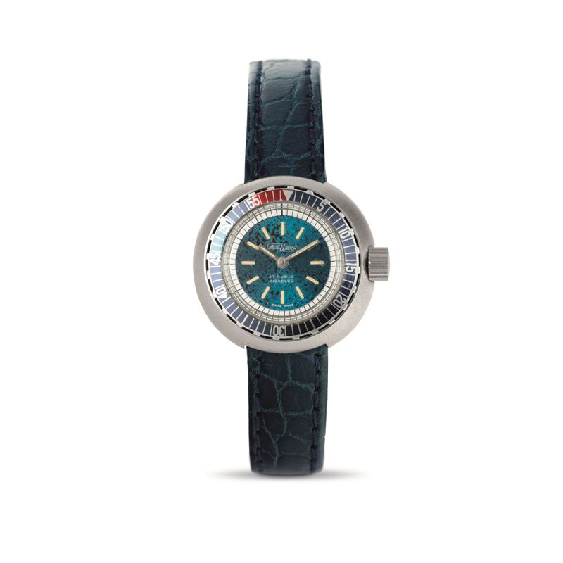 Nicolet Watch : Mini Diver in acciaio Lady quadrante blu soleil carica manuale con ghiera girevole  - Asta Orologi da Polso - Cambi Casa d'Aste